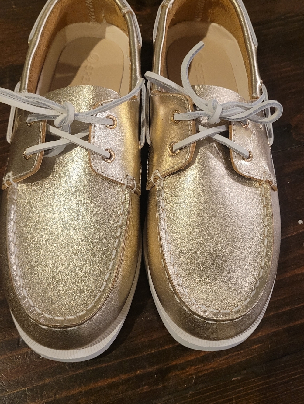 Sperry Topsider Original 2 Eye Boat Shoe Gold Metallic EU 38 W 7.5 Youth 6  New
